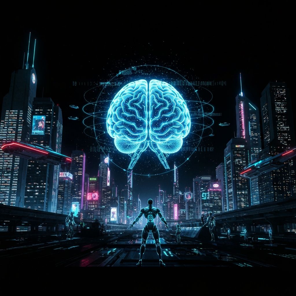 Rede neural de inteligencia artificial com brilho futurista